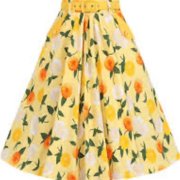 Collectif Dakota Yellow Floral Swing Skirt - Picture 2 of 7